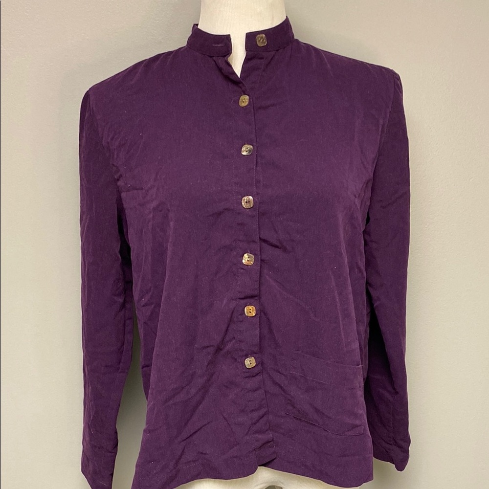 TravelSmith Purple Button Down Shirt with Mandarin Collar